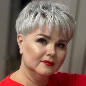 Chic Silver Pixie with Side Bangs Chic Silver Pixie with Side Bangs