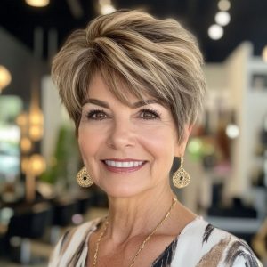 Chic Pixie with Warm Blonde Highlights Chic Pixie with Warm Blonde Highlights