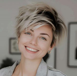 Playful Layered Pixie with Blonde Highlights Playful Layered Pixie with Blonde Highlights