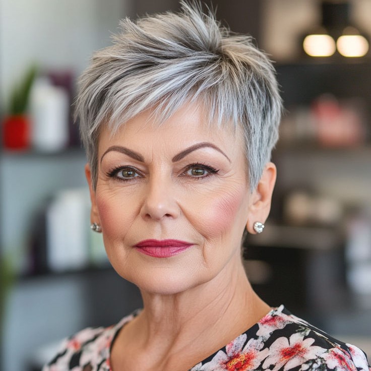 Sharp and Sleek Silver Pixie with Defined Edges