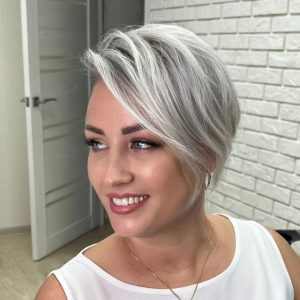 Sleek Silver Blonde Asymmetrical Bob Sleek Silver Blonde Asymmetrical Bob