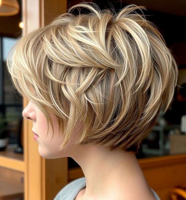 Chic Stacked Bob with Honey Highlights for Added Volume