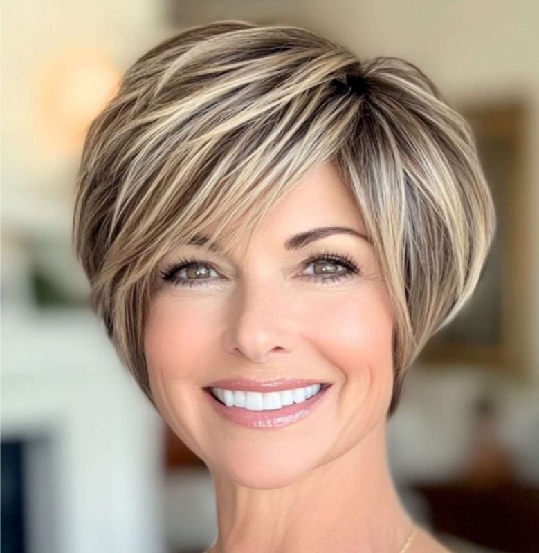 Layered Bob with Ashy Highlights for a Youthful Glow