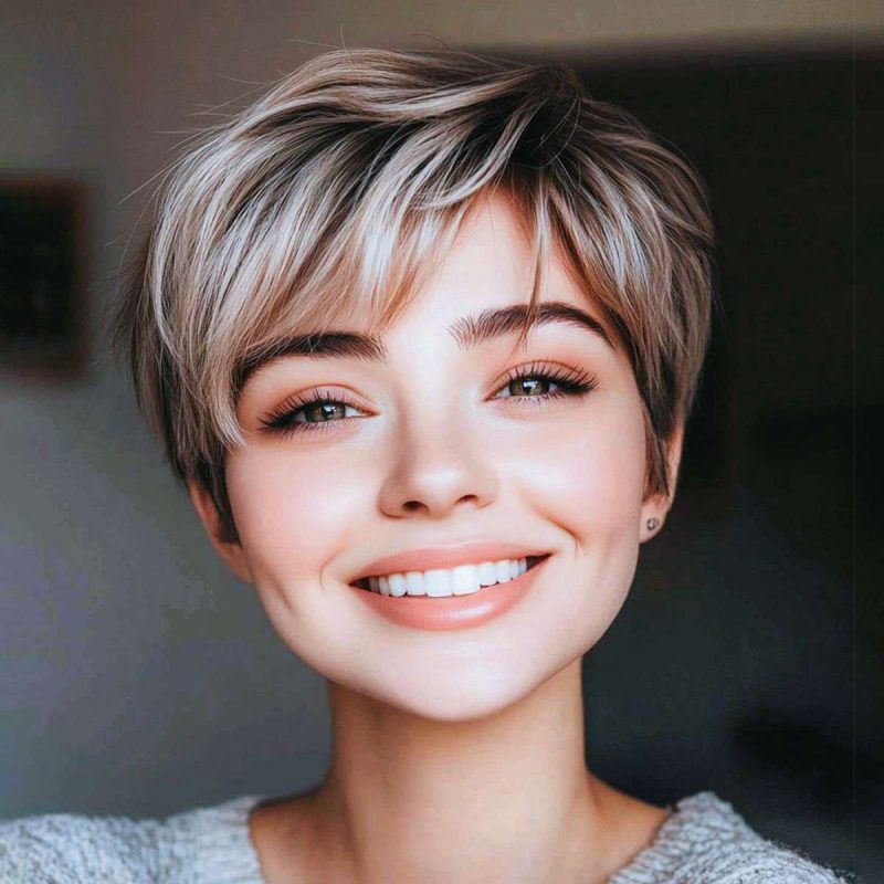 Chic Ash Blonde Pixie with Side-Swept Bangs