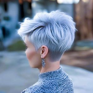 Side View of Silver Tapered Pixie Cut Side View of Silver Tapered Pixie Cut