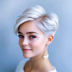 Sleek Ice Blonde Pixie With Side Part Sleek Ice Blonde Pixie With Side Part