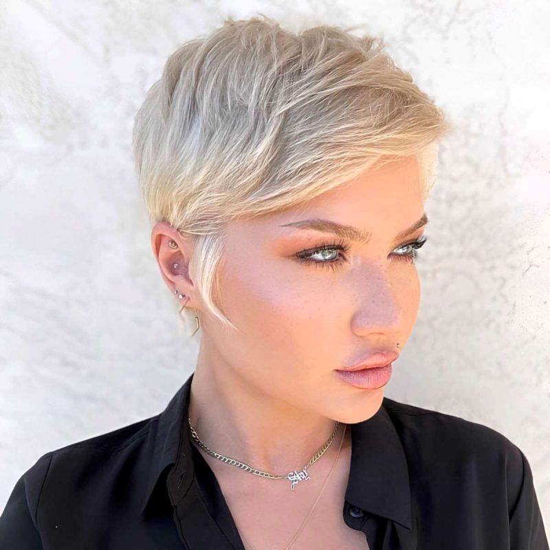 Soft Blonde Pixie with Side Bangs
