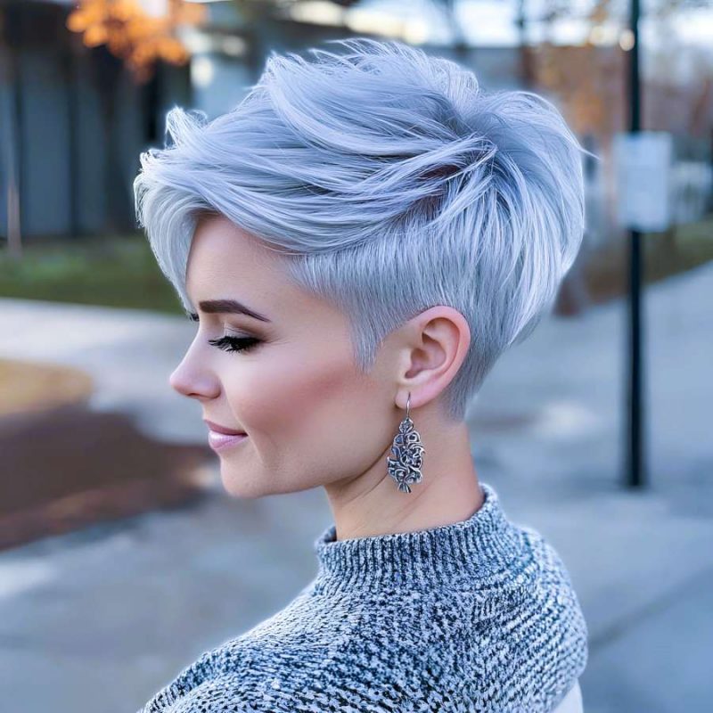 Textured Silver Pixie With Side Volume