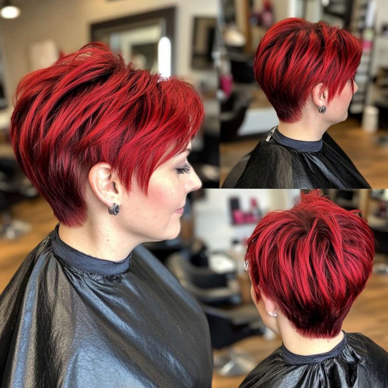 Vibrant Red Choppy Pixie