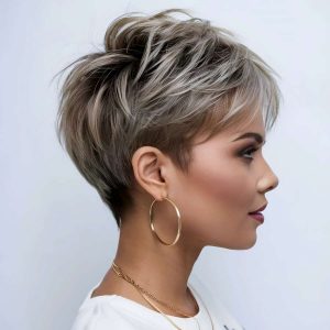 Ash Blonde Textured Pixie with Wispy Crown Volume Ash Blonde Textured Pixie with Wispy Crown Volume