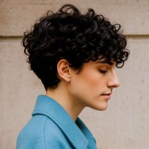 Edgy Side-Profile Curly Pixie Cut in Deep Black Edgy Side-Profile Curly Pixie Cut in Deep Black