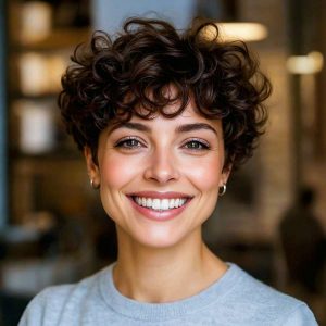 Effortless Charm: Soft Curly Pixie Cut with Natural Volume Effortless Charm: Soft Curly Pixie Cut with Natural Volume