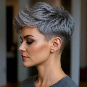 Elegant Steel Pixie with Voluminous Texture Elegant Steel Pixie with Voluminous Texture