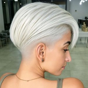 Icy White Undercut Bob with Sculpted Volume Icy White Undercut Bob with Sculpted Volume