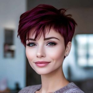 Plum Wine Pixie: Tousled Texture with Subtle Lift Plum Wine Pixie: Tousled Texture with Subtle Lift