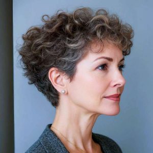 Refined Texture: Layered Curly Crop for Mature Elegance Refined Texture: Layered Curly Crop for Mature Elegance