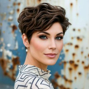 Sculpted Elegance: Short Wavy Crop with Side Part for a Glamorous Finish Sculpted Elegance: Short Wavy Crop with Side Part for a Glamorous Finish