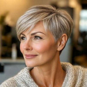 Side-Swept Ash Blonde Pixie – Sleek, Sophisticated, and Effortlessly Modern Side-Swept Ash Blonde Pixie – Sleek, Sophisticated, and Effortlessly Modern