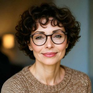 Timeless Charm: Soft Curly Crop with Glasses for Effortless Sophistication Timeless Charm: Soft Curly Crop with Glasses for Effortless Sophistication