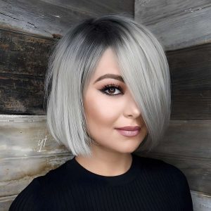 Asymmetrical Platinum Bob with Long Side Sweep