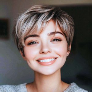 Chic Ash Blonde Pixie with Side-Swept Bangs
