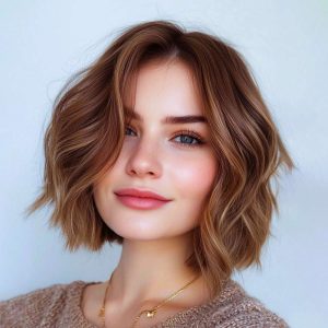 Chic Wavy Chestnut Brown Bob