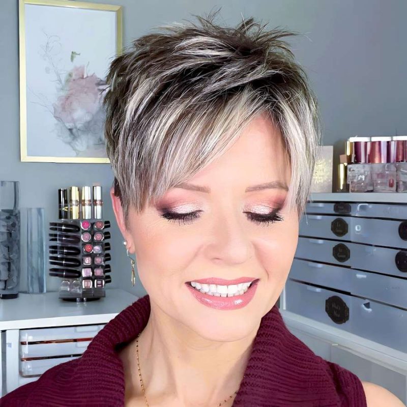 Elegant Silver Blonde Pixie with Side-Swept Bangs