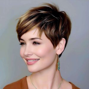 Layered Brunette Pixie with Highlights