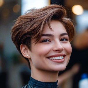 Softly Layered Brunette Pixie with Volume