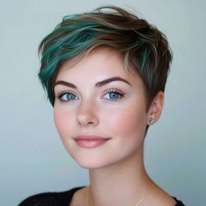 Subtle Green-Tinted Pixie for a Unique Touch