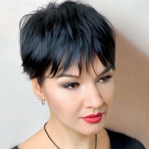 Textured Black Pixie with Soft Bangs