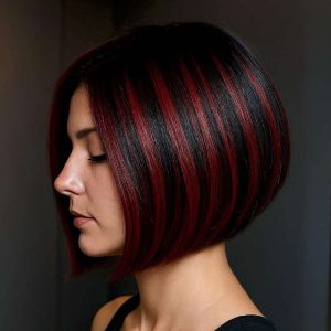 Cherry Noir Bob: Sharp Lines with Bold Red-Black Stripes