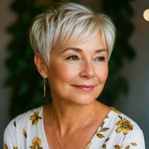 Icy Silver Pixie with Soft Layers for Mature Elegance