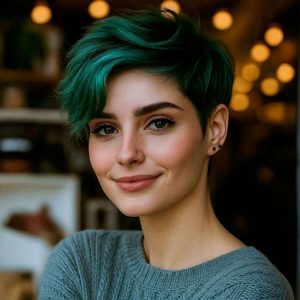 Playful Teal-Toned Pixie with Tousled Texture