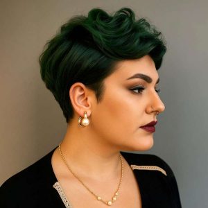 Retro-Inspired Voluminous Pixie with Sculpted Emerald Waves