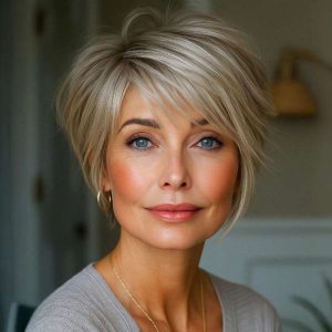 Sophisticated Blonde Pixie Bob with Side Bangs