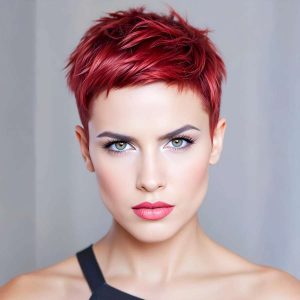 Spiky Flame: Edgy Pixie with Textured Red Layers