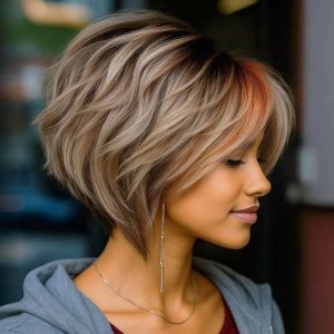 Voluminous Angled Bob with Sandy Blonde Highlights